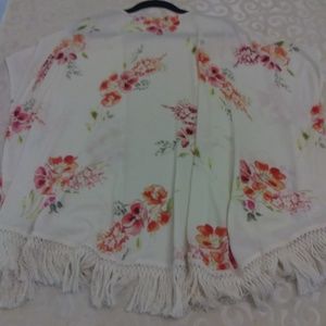 Flower and fringe cardigan style shawl